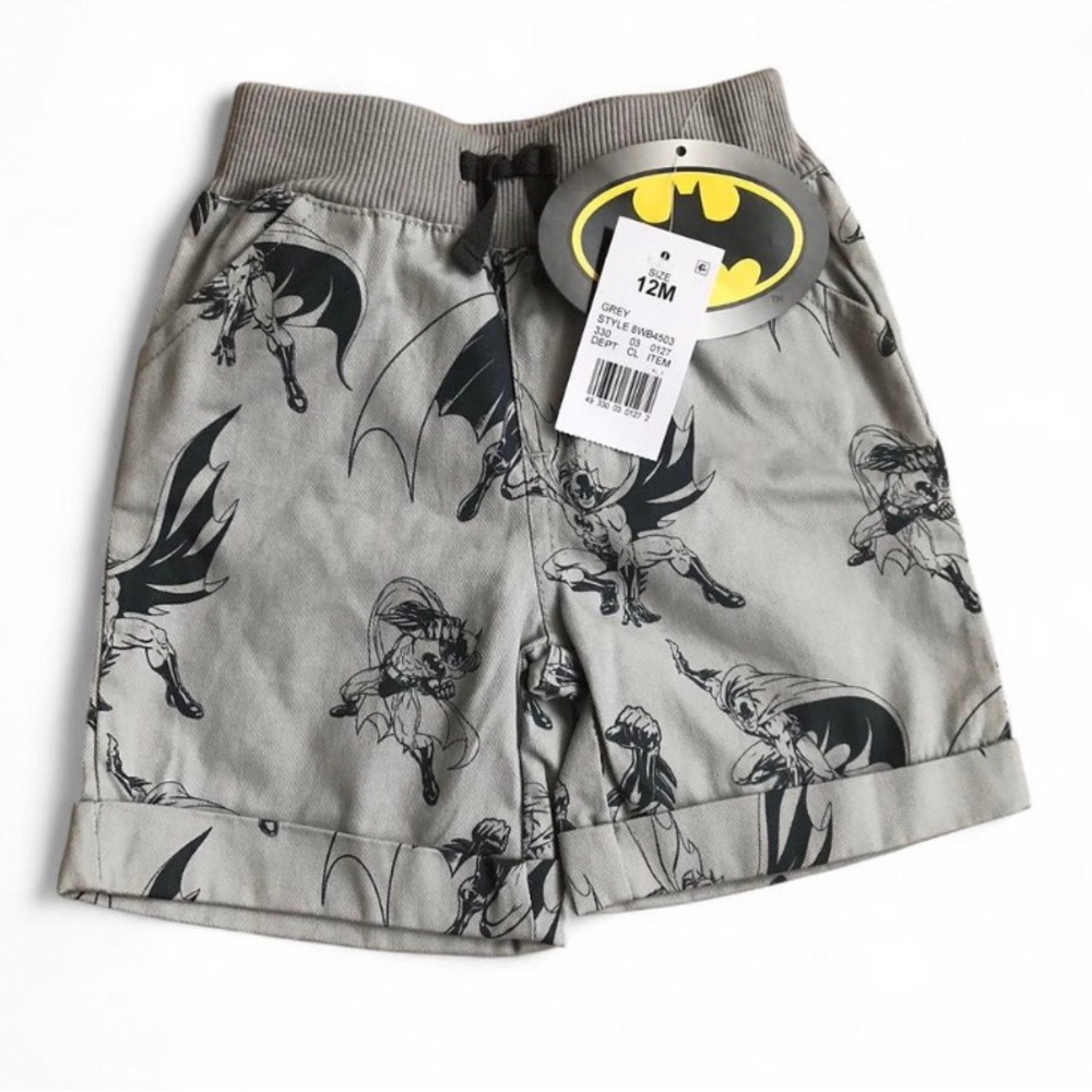 NWT Batman Boy's Pull On 100% Cotton Shorts Gray & Black NWT 12 months